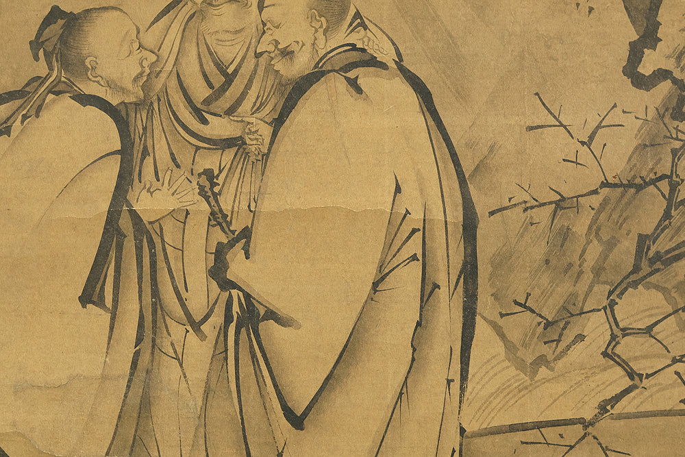 Attributed to 雪舟等楊 Sesshu Toyo (1420-1506) Japanese antique art a set of three kakejiku kakemono wall hanging scrolls / Broken Ink Landscape (Haboku Sansui) Suiboku Ink Landscape Mountains Rivers and Three Wise Men with Appraised Box RE445 - Image 38