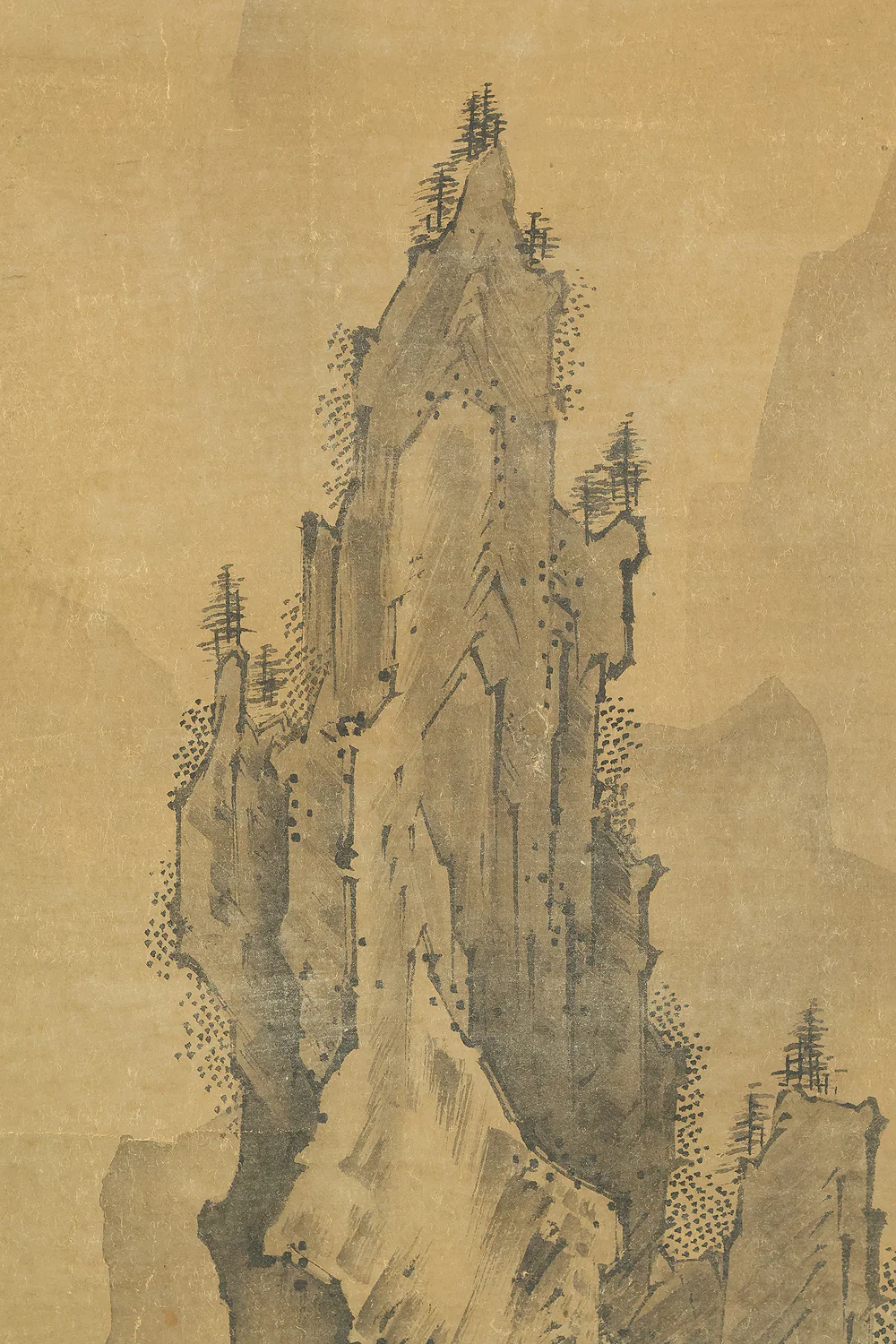 Attributed to 雪舟等楊 Sesshu Toyo (1420-1506) Japanese antique art a set of three kakejiku kakemono wall hanging scrolls / Broken Ink Landscape (Haboku Sansui) Suiboku Ink Landscape Mountains Rivers and Three Wise Men with Appraised Box RE445 - Image 6