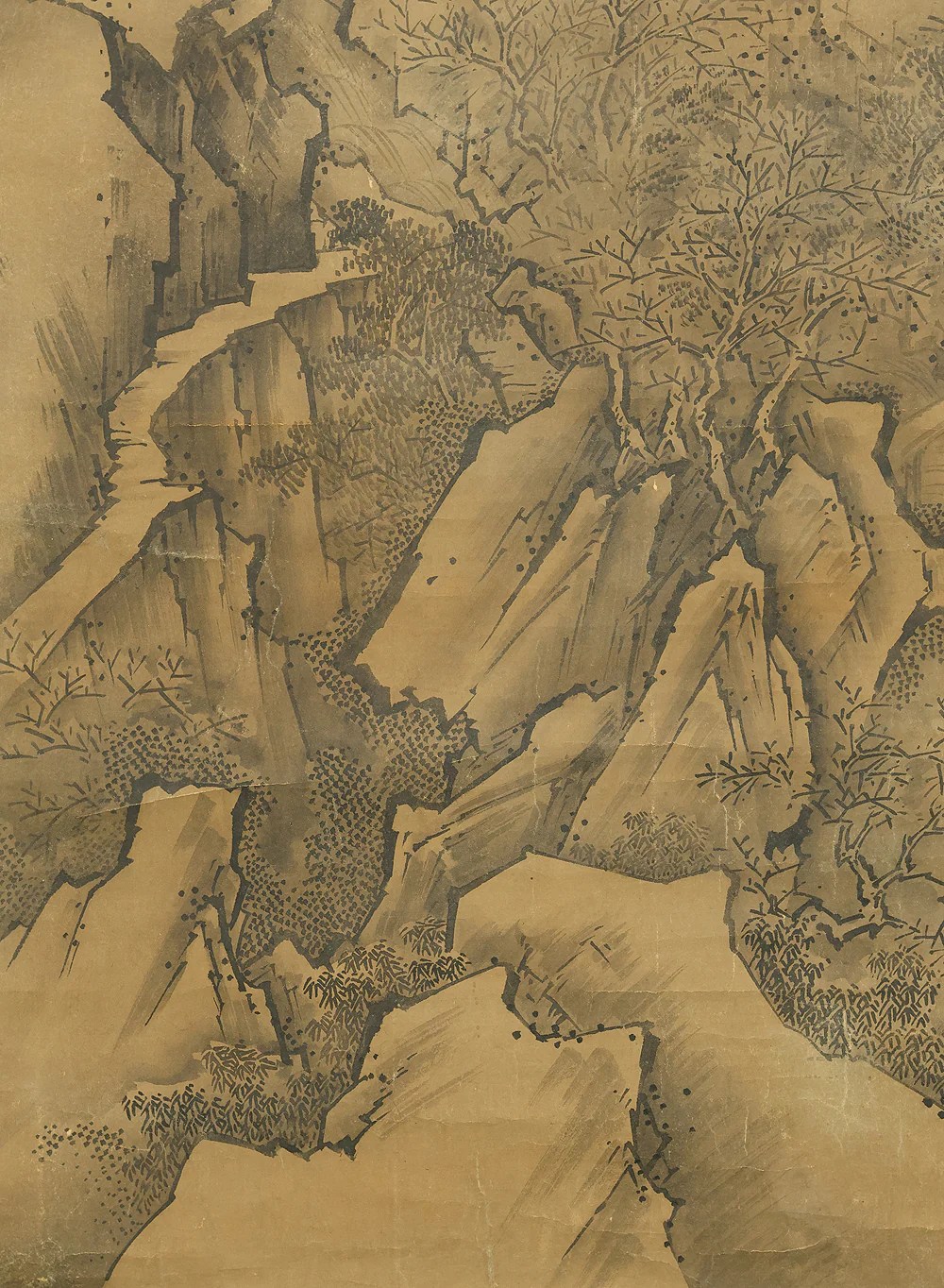 Attributed to 雪舟等楊 Sesshu Toyo (1420-1506) Japanese antique art a set of three kakejiku kakemono wall hanging scrolls / Broken Ink Landscape (Haboku Sansui) Suiboku Ink Landscape Mountains Rivers and Three Wise Men with Appraised Box RE445 - Image 60