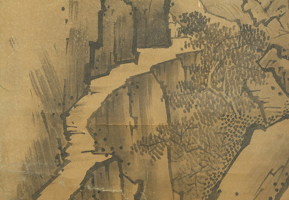 Attributed to 雪舟等楊 Sesshu Toyo (1420-1506) Japanese antique art a set of three kakejiku kakemono wall hanging scrolls / Broken Ink Landscape (Haboku Sansui) Suiboku Ink Landscape Mountains Rivers and Three Wise Men with Appraised Box RE445 - Image 61