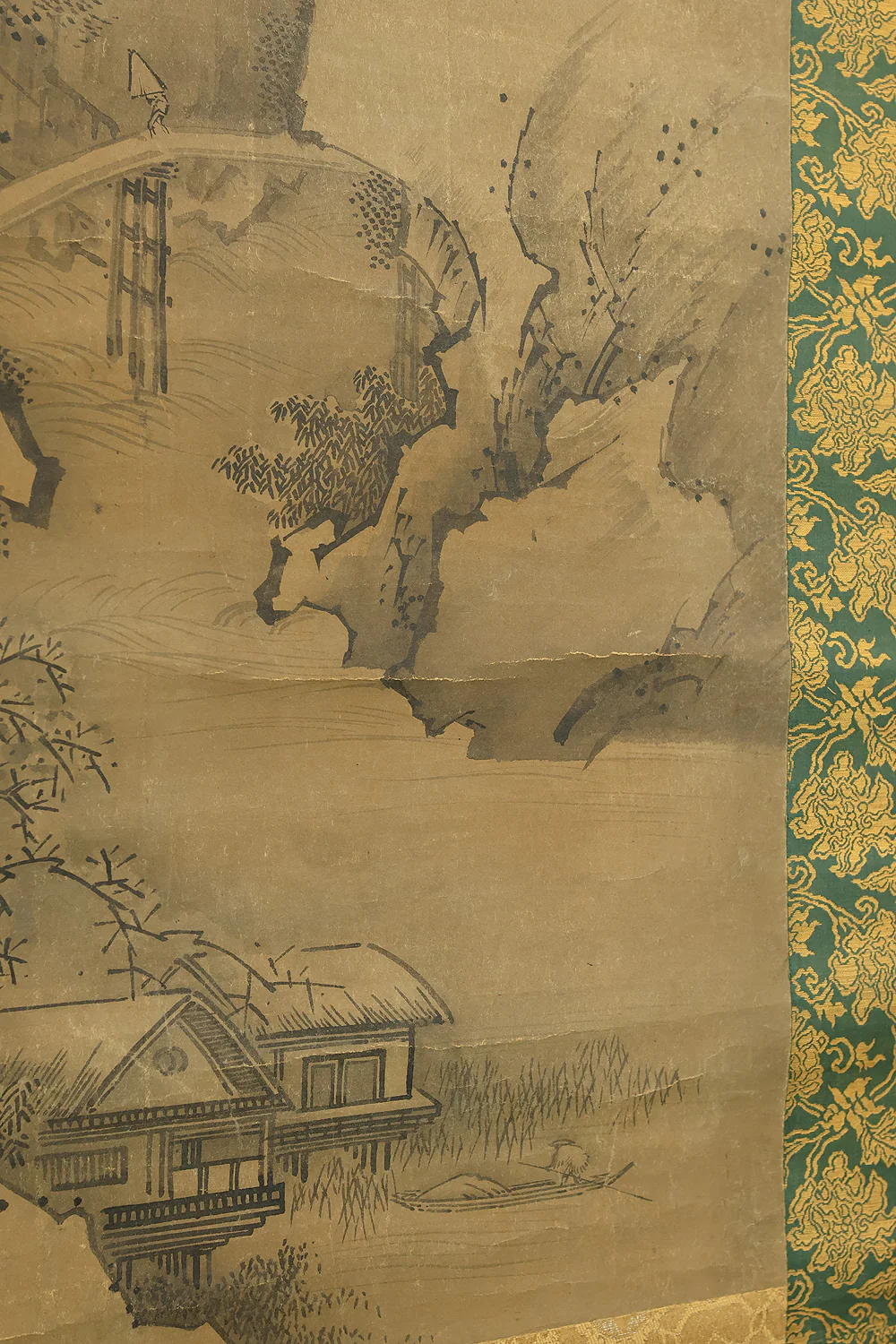 Attributed to 雪舟等楊 Sesshu Toyo (1420-1506) Japanese antique art a set of three kakejiku kakemono wall hanging scrolls / Broken Ink Landscape (Haboku Sansui) Suiboku Ink Landscape Mountains Rivers and Three Wise Men with Appraised Box RE445 - Image 64