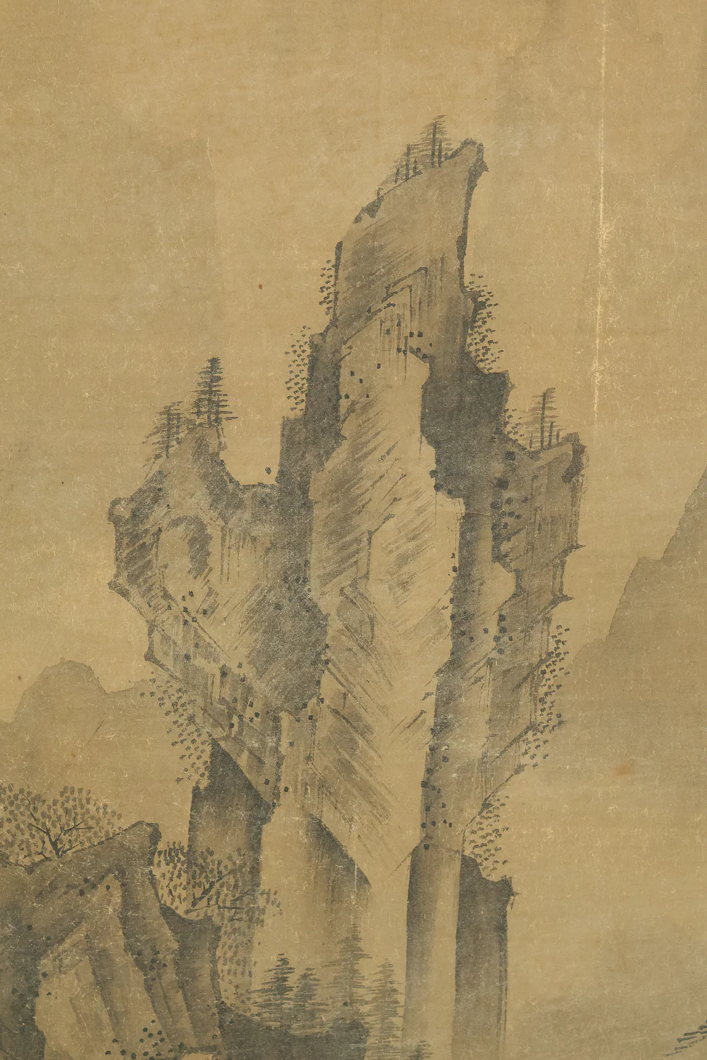 Attributed to 雪舟等楊 Sesshu Toyo (1420-1506) Japanese antique art a set of three kakejiku kakemono wall hanging scrolls / Broken Ink Landscape (Haboku Sansui) Suiboku Ink Landscape Mountains Rivers and Three Wise Men with Appraised Box RE445 - Image 9