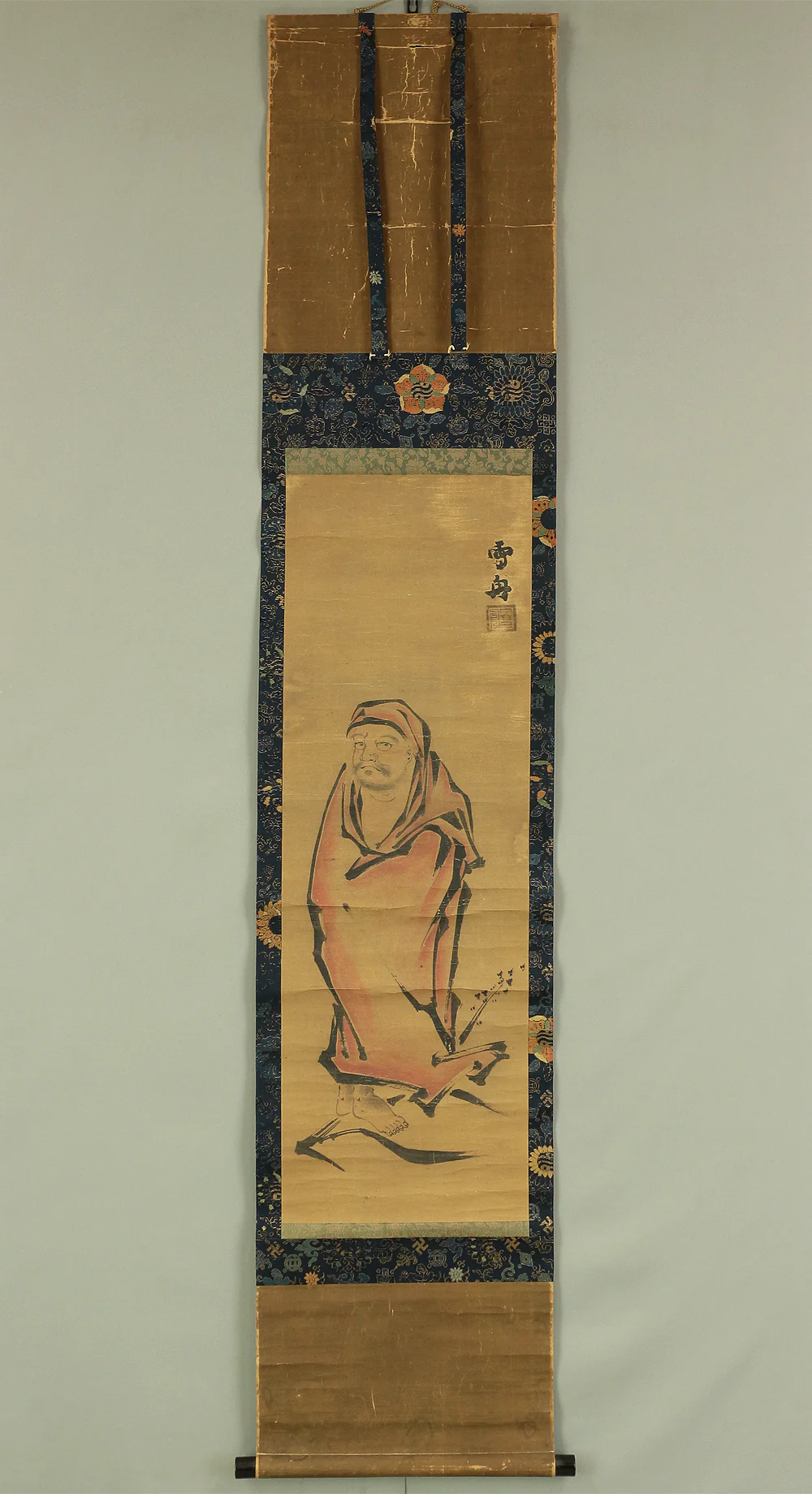 Attributed to 雪舟等楊 Sesshu Toyo (1420-1506) Japanese antique art kakejiku kakemono wall hanging scroll / 蘆葉赤衣達磨 Royo Red Daruma (Red Bodhidharma on Reed) RC195 - Image 2