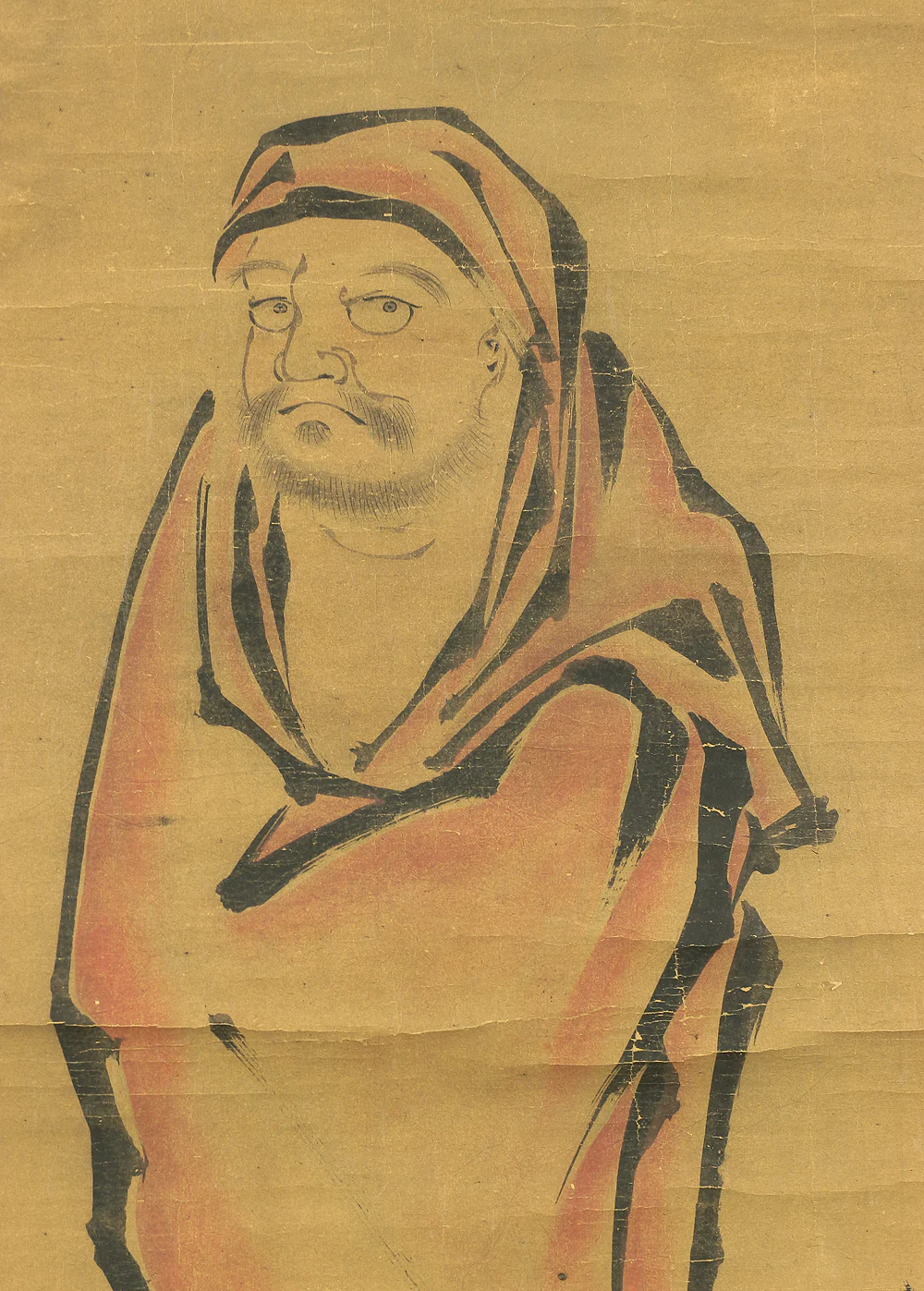 Attributed to 雪舟等楊 Sesshu Toyo (1420-1506) Japanese antique art kakejiku kakemono wall hanging scroll / 蘆葉赤衣達磨 Royo Red Daruma (Red Bodhidharma on Reed) RC195 - Image 7