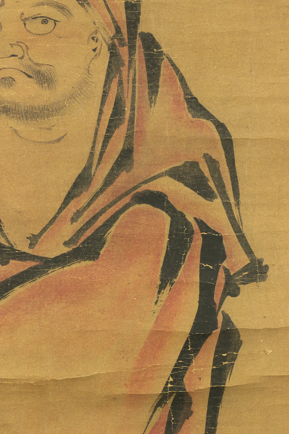 Attributed to 雪舟等楊 Sesshu Toyo (1420-1506) Japanese antique art kakejiku kakemono wall hanging scroll / 蘆葉赤衣達磨 Royo Red Daruma (Red Bodhidharma on Reed) RC195 - Image 9