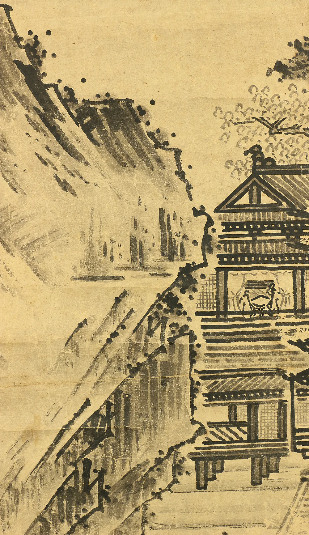 Attributed to 雪村周継 Sesson Shukei (b1504) Japanese antique art kakejiku kakemono wall hanging scroll / Broken Ink Landscape (Haboku Sansui), Beauty of the Blank RC728 - Image 11