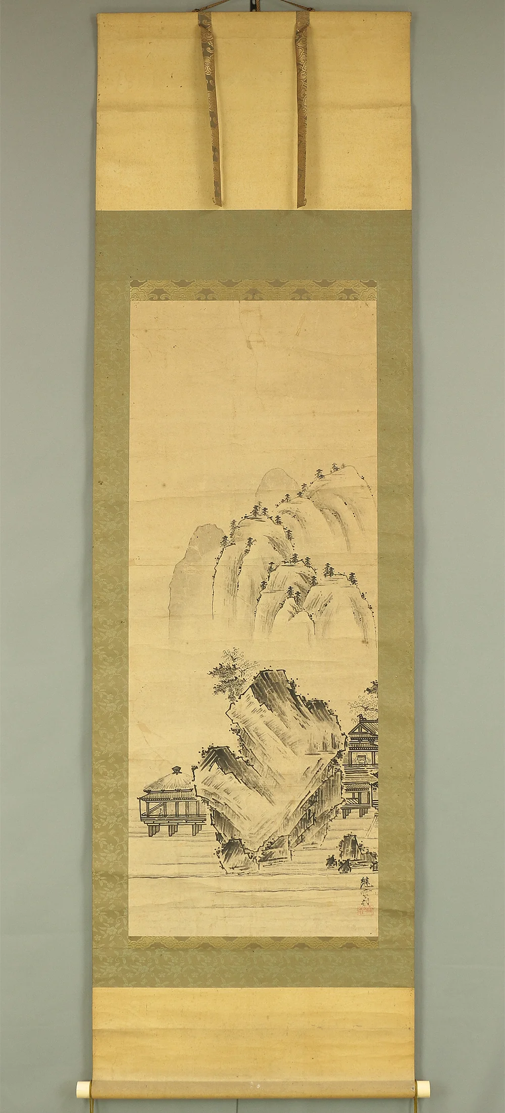 Attributed to 雪村周継 Sesson Shukei (b1504) Japanese antique art kakejiku kakemono wall hanging scroll / Broken Ink Landscape (Haboku Sansui), Beauty of the Blank RC728 - Image 2