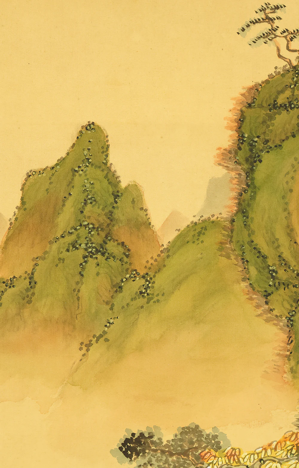 Attributed to 田近竹邨 Tajika Chikuson (1864-1926) Japanese art kakejiku kakemono wall hanging scroll / Blue and Green Mountains Landscape Castle and Pine Tree with Box RE302 - Image 8