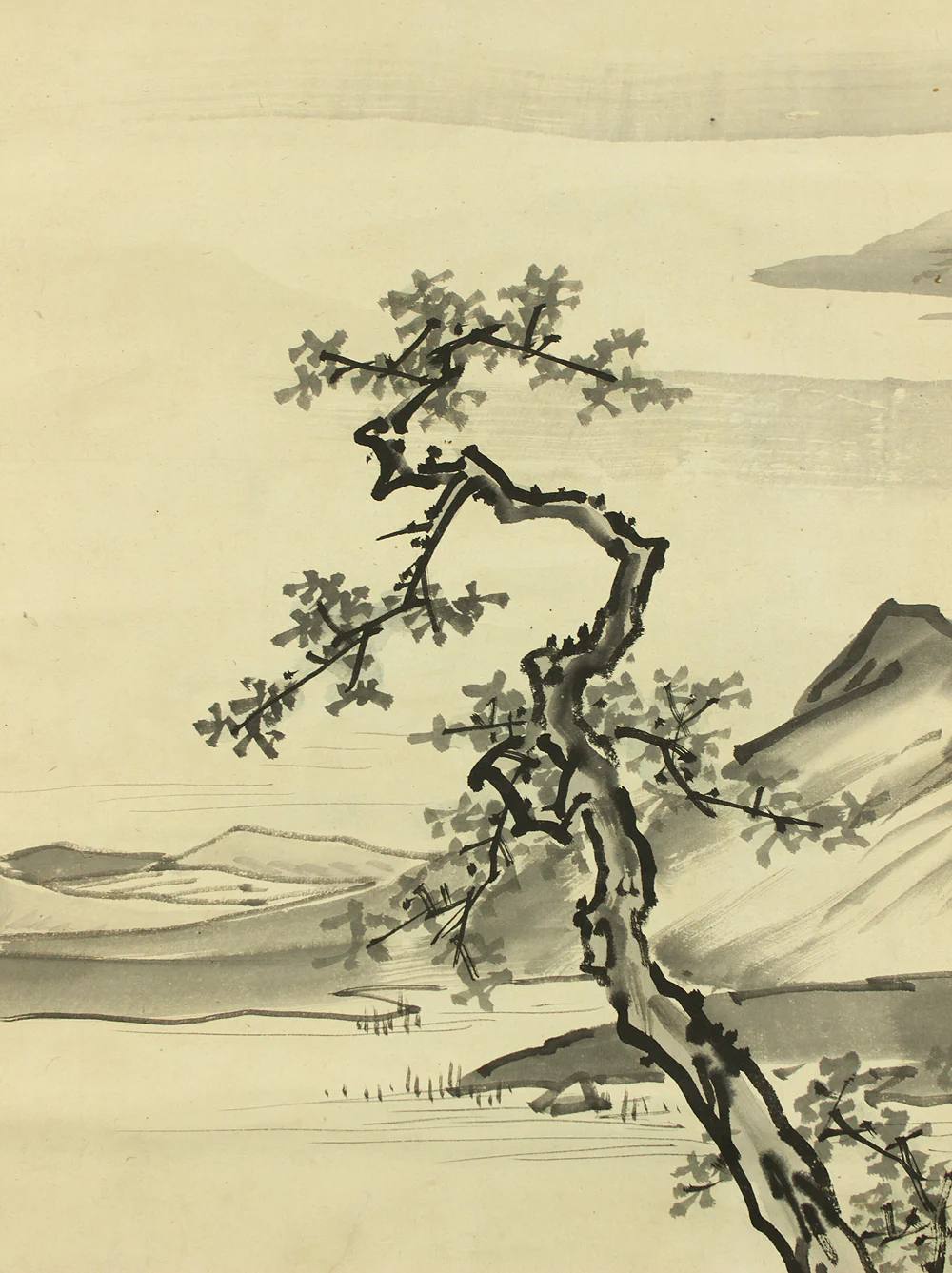 Attributed to 谷文晁 Tani Buncho (1763-1840) Japanese antique art kakejiku kakemono wall hanging scroll / Ink painting Landscapes Fishing Village by River with Box RD239 - Image 10
