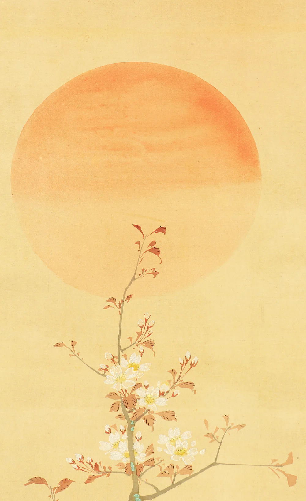 南華 Nanga Japanese antique art kakejiku kakemono wall hanging scroll / Cherry Blossom and Bird in the Rising Sun with Box RB438 - Image 6