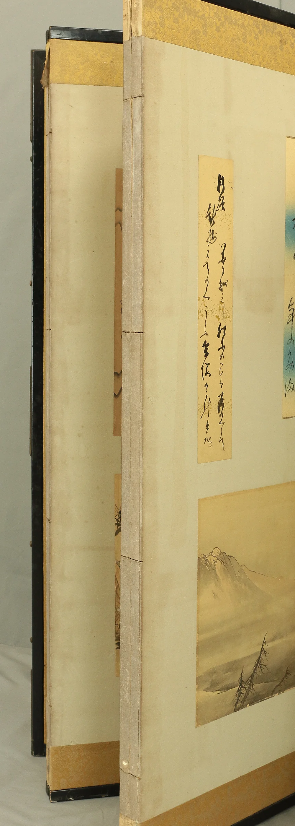 Byobu 6 panels Room Divider Japanese antique art folding screen Attached paintings & poems V473 - Image 39