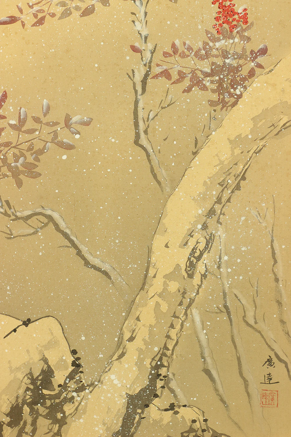 Byobu Folding Screen Room divider 2 panels / 'Sparrows Nandina in Winter and Black Kimono Beautiful Woman with Shamisen' VA298 - Image 11