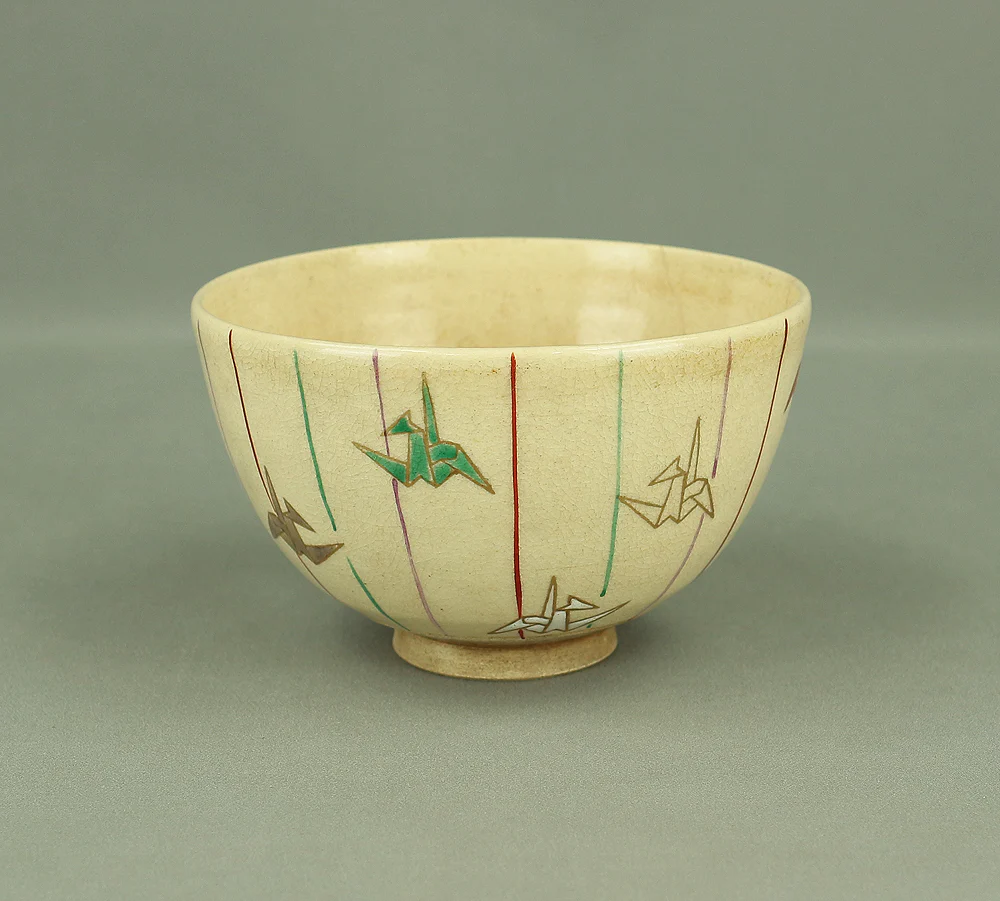 Cherry Blossoms and Orizuru (Paper Crane) Two Tea Bowls / Japanese Tea Ceremony Utensil VA156 - Image 14