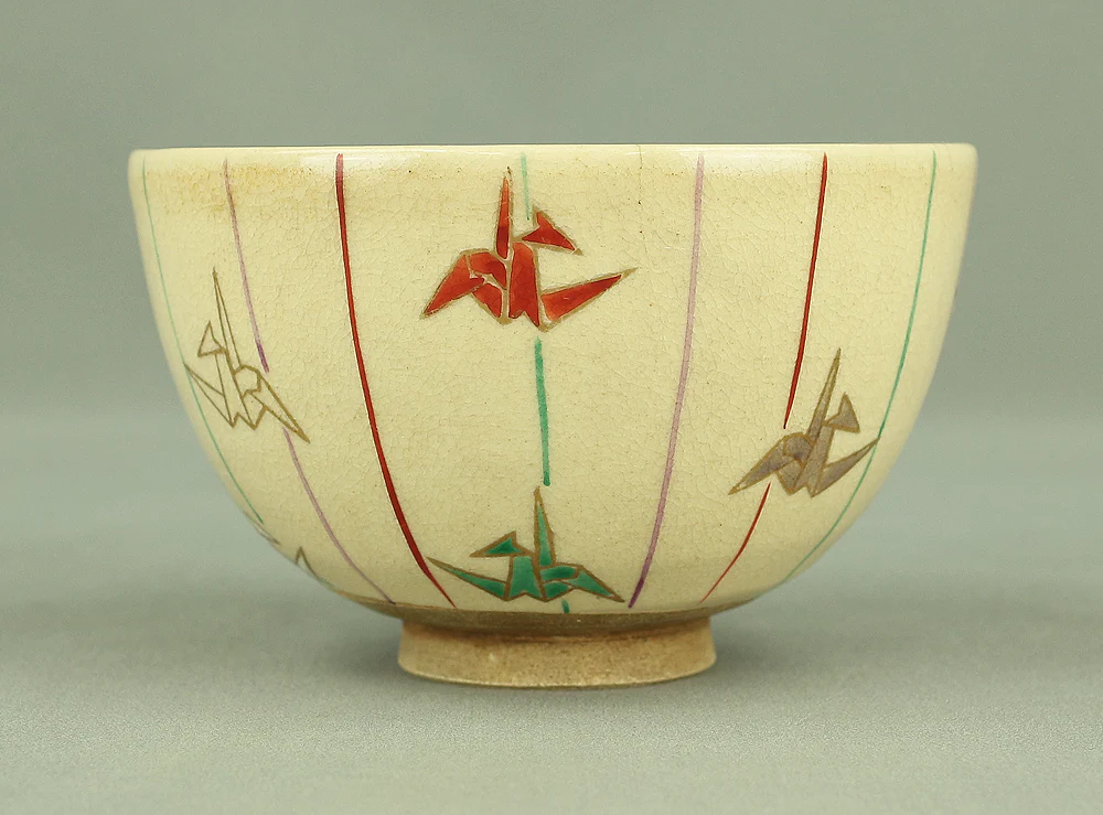 Cherry Blossoms and Orizuru (Paper Crane) Two Tea Bowls / Japanese Tea Ceremony Utensil VA156 - Image 18