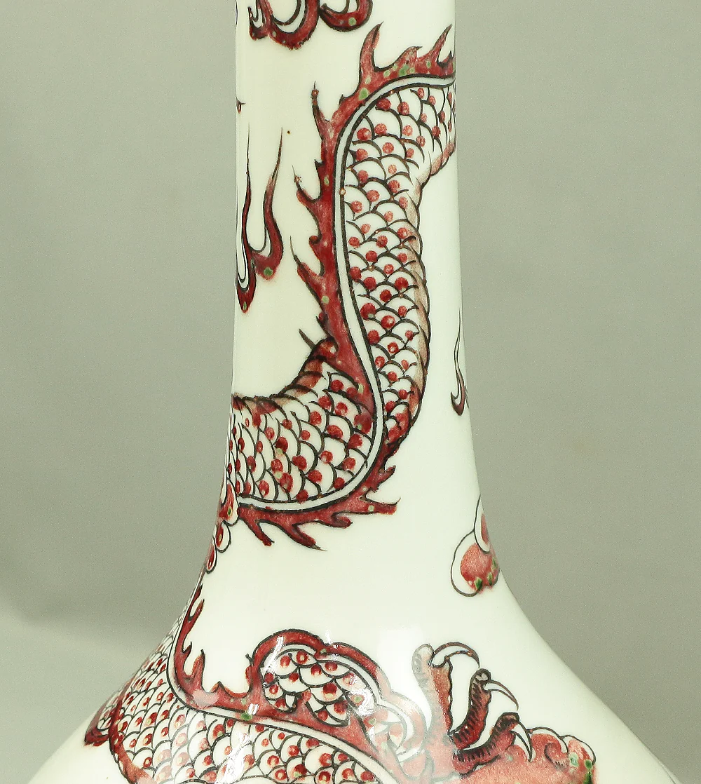 Chinese art Flower Vase 康熙年製 Cinnabar glaze Dragon and Clouds design V746 - Image 12