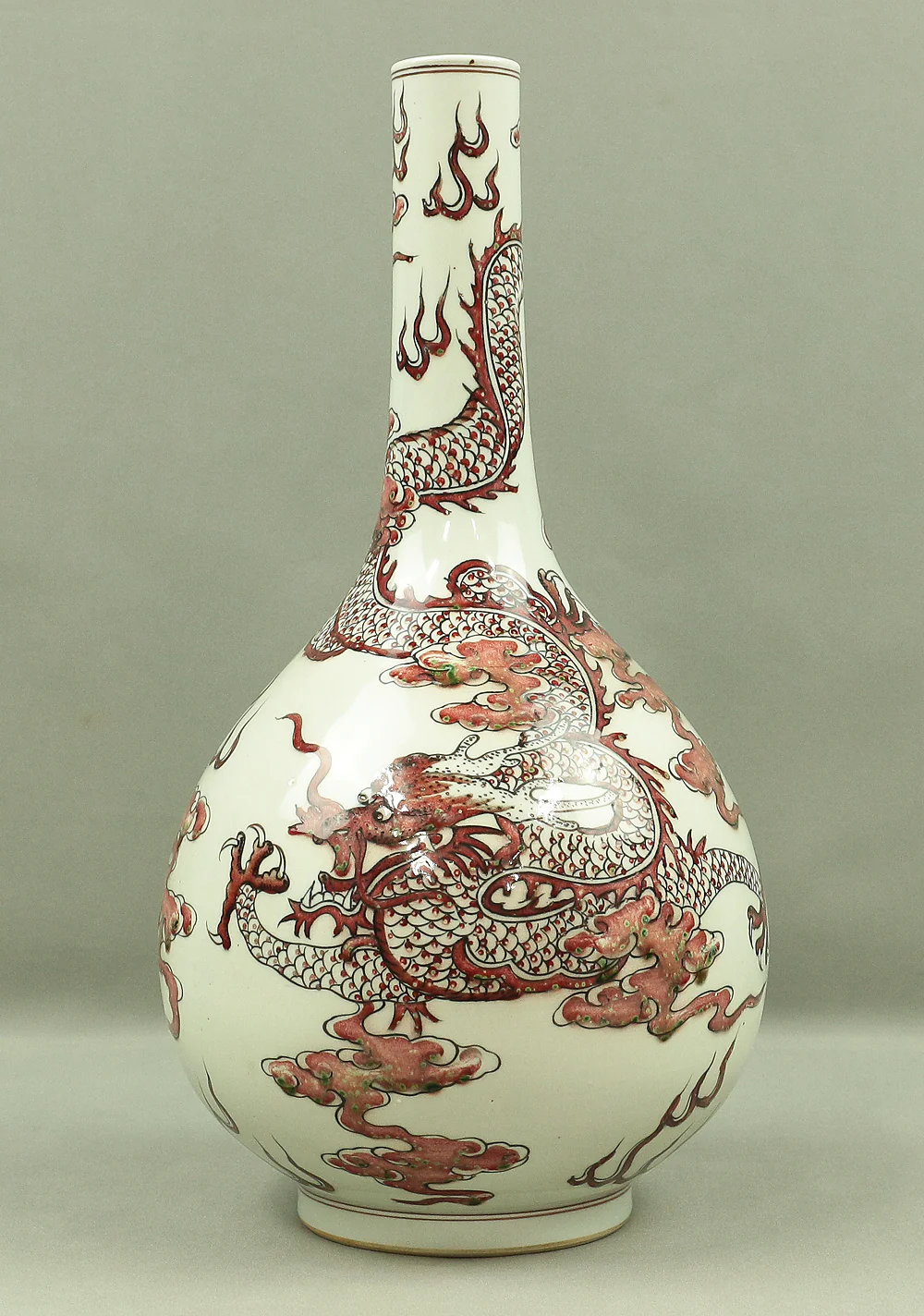 Chinese art Flower Vase 康熙年製 Cinnabar glaze Dragon and Clouds design V746 - Image 13