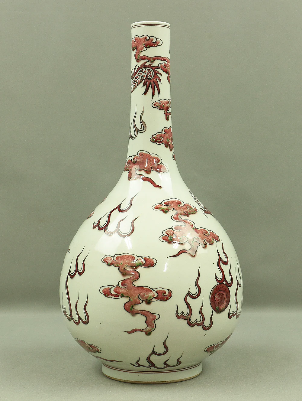 Chinese art Flower Vase 康熙年製 Cinnabar glaze Dragon and Clouds design V746 - Image 15