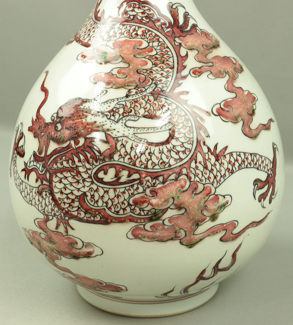 Chinese art Flower Vase 康熙年製 Cinnabar glaze Dragon and Clouds design V746 - Image 5