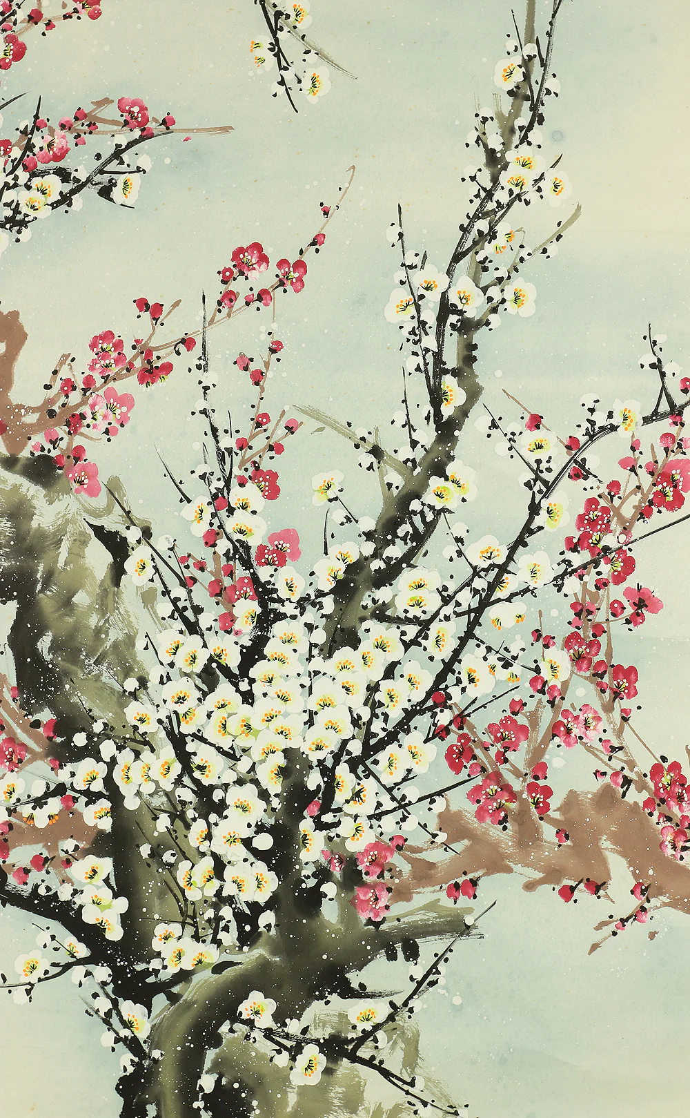 Chinese Large kakejiku kakemono wall hanging scroll / 梅月相思 Moon and White Red Plum Blossoms RB636 - Image 12