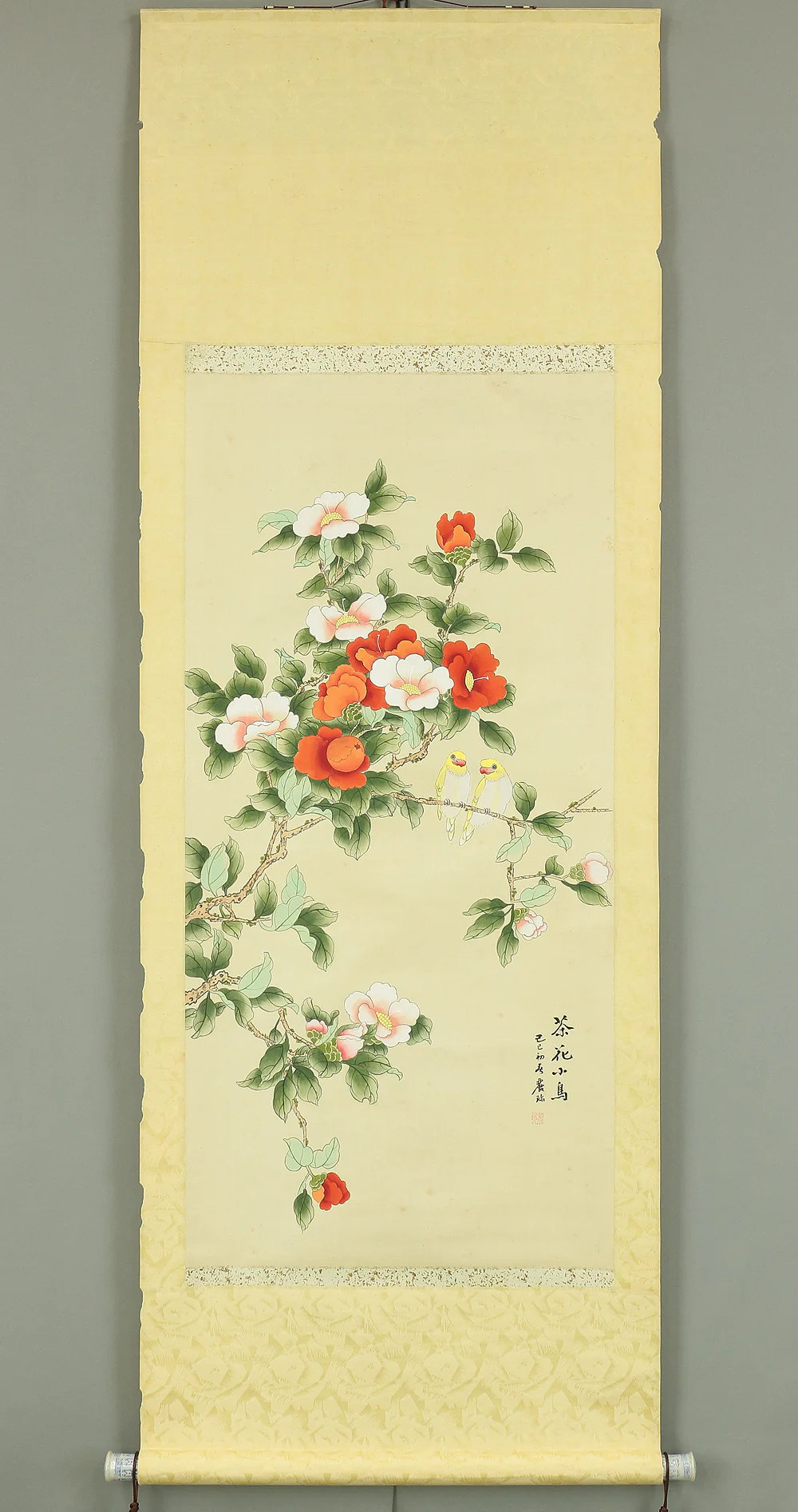 Chinese Kakejiku Kakemono wall Hanging scroll / Flowers and Birds A920 - Image 2