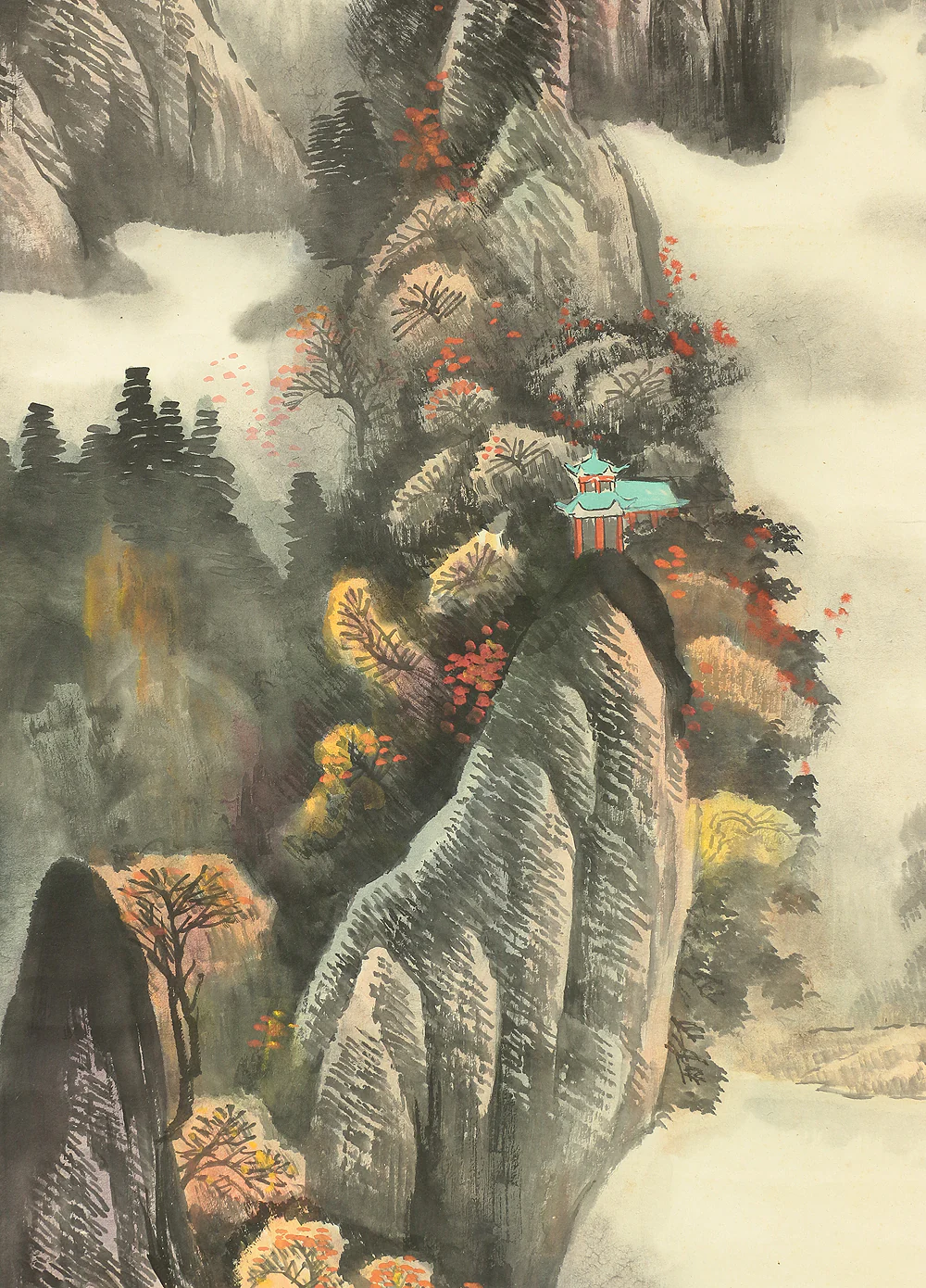 Chinese Large Kakejiku Kakemono wall Hanging scroll / 灘江清秋雨後 River Sailing Boats Autumn Mountain Scenery A671 - Image 8