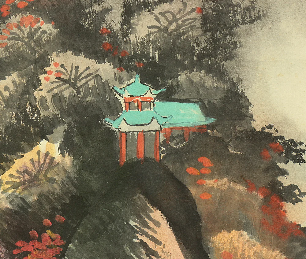 Chinese Large Kakejiku Kakemono wall Hanging scroll / 灘江清秋雨後 River Sailing Boats Autumn Mountain Scenery A671 - Image 9