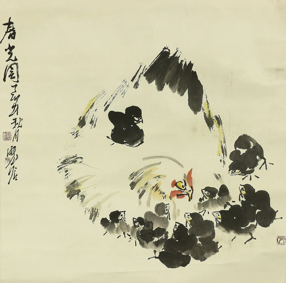 Chinese Large kakejiku kakemono wall hanging scroll / Chickens RA575