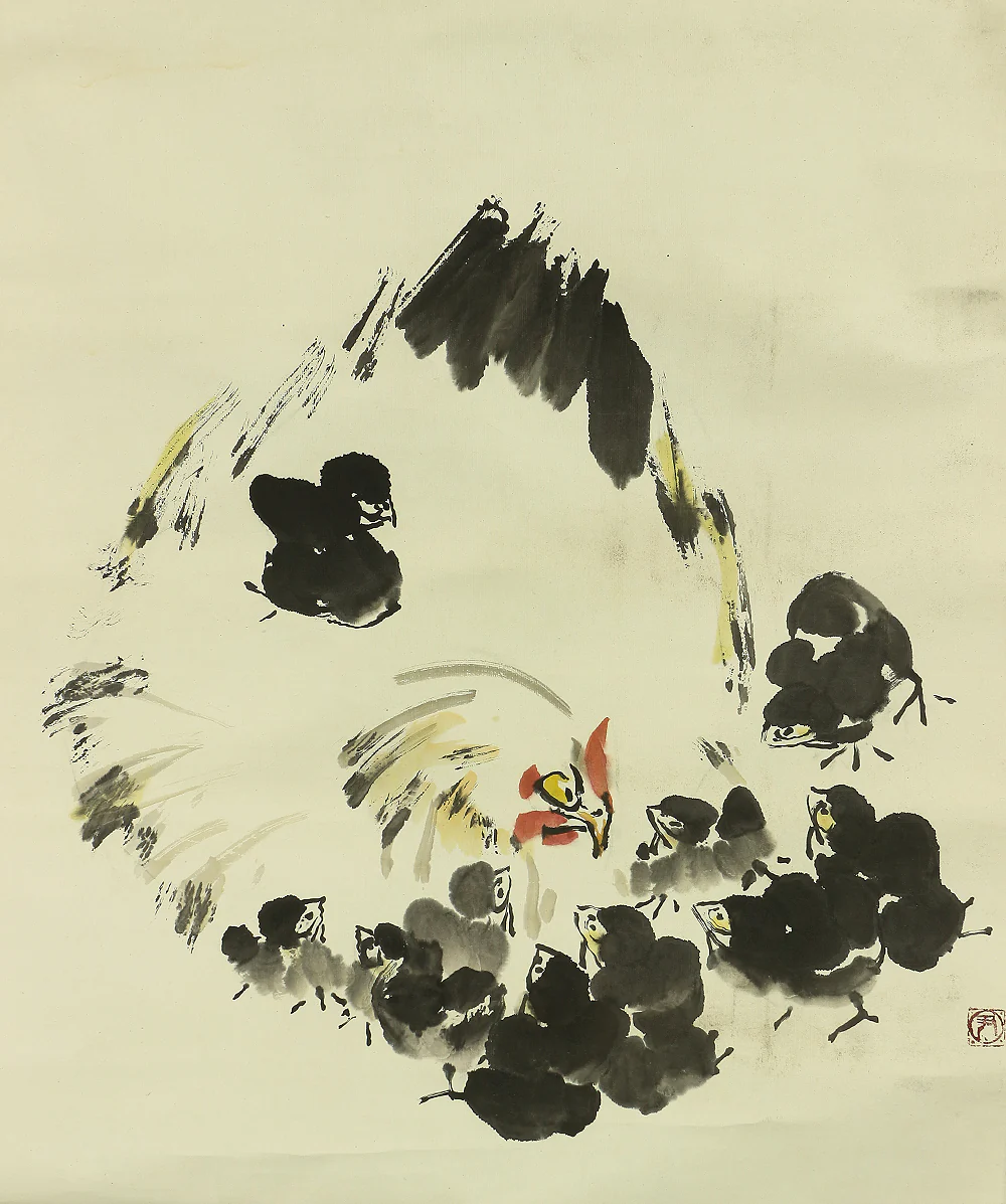 Chinese Large kakejiku kakemono wall hanging scroll / Chickens RA575 - Image 8