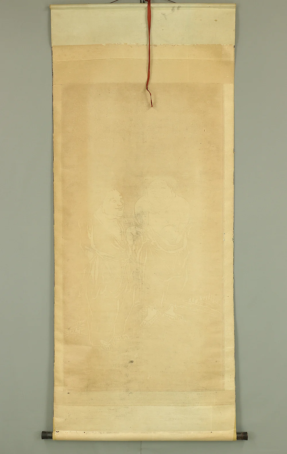 Chinese Rubbing Print kakejiku kakemono wall hanging scroll / 寒山 Kanzan and 拾得 Jittoku Hanshan temple Figure Painting A451 - Image 12