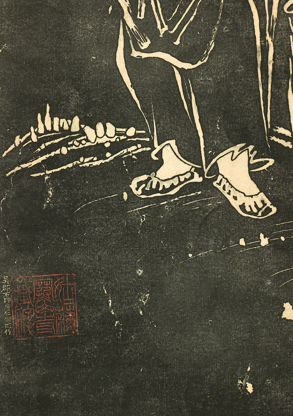 Chinese Rubbing Print kakejiku kakemono wall hanging scroll / 寒山 Kanzan and 拾得 Jittoku Hanshan temple Figure Painting A451 - Image 9