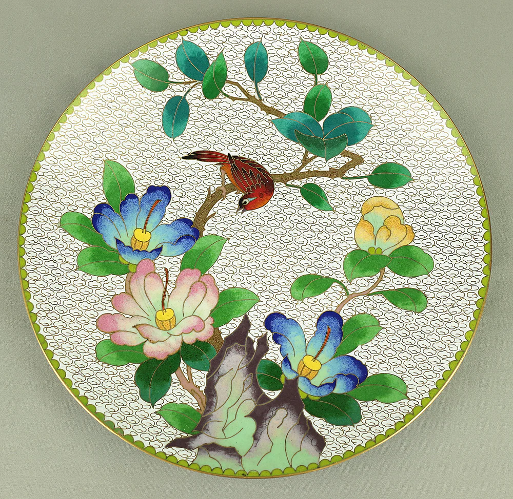 Cloisonne Enamel Flower and Bird design Cloud pattern Chinese Plate VA373