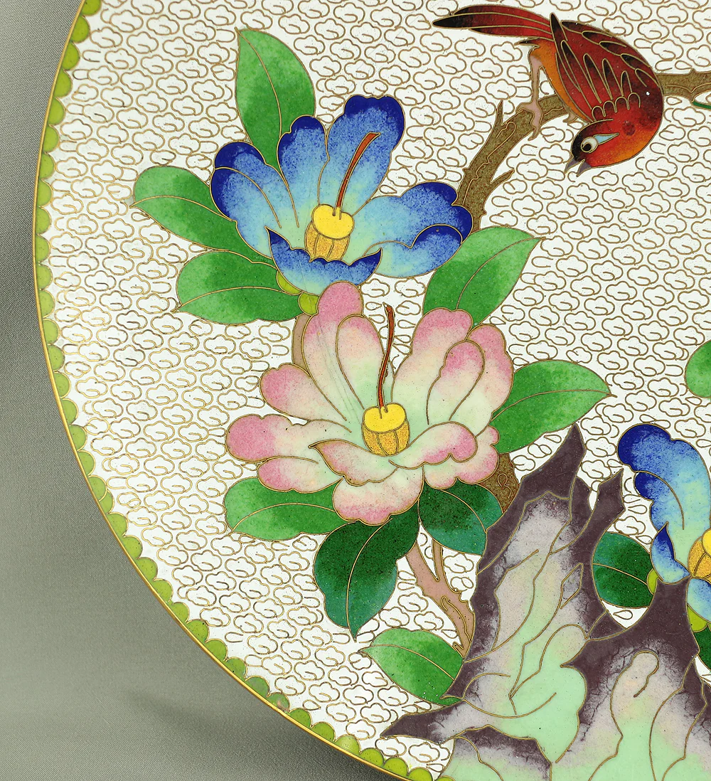 Cloisonne Enamel Flower and Bird design Cloud pattern Chinese Plate VA373 - Image 11