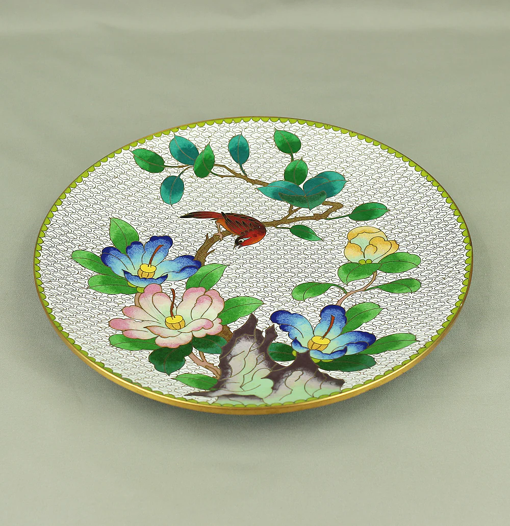 Cloisonne Enamel Flower and Bird design Cloud pattern Chinese Plate VA373 - Image 2