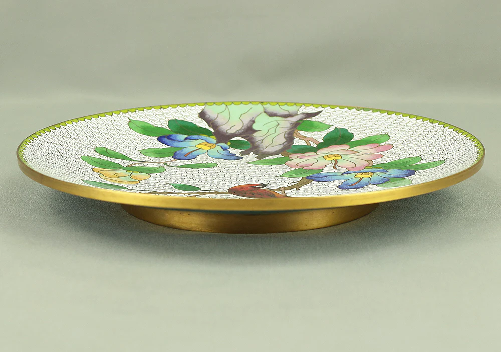 Cloisonne Enamel Flower and Bird design Cloud pattern Chinese Plate VA373 - Image 5
