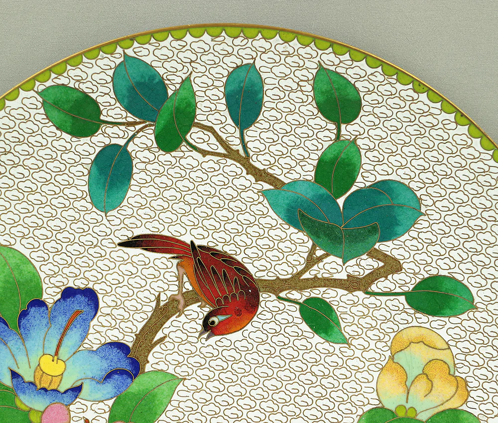 Cloisonne Enamel Flower and Bird design Cloud pattern Chinese Plate VA373 - Image 7