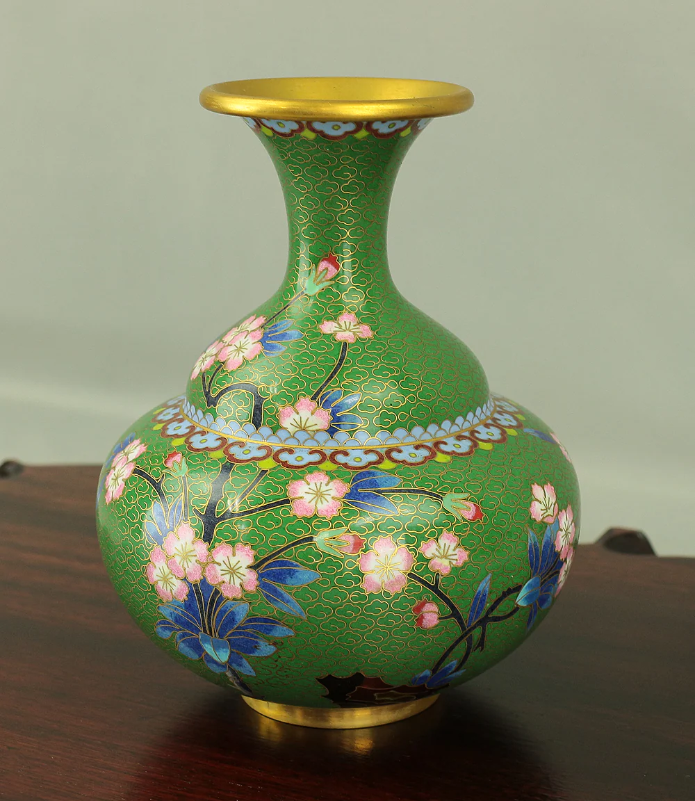 Cloisonne Enamel Flower design Green-based Chinese Flower Vase VA164 - Image 11