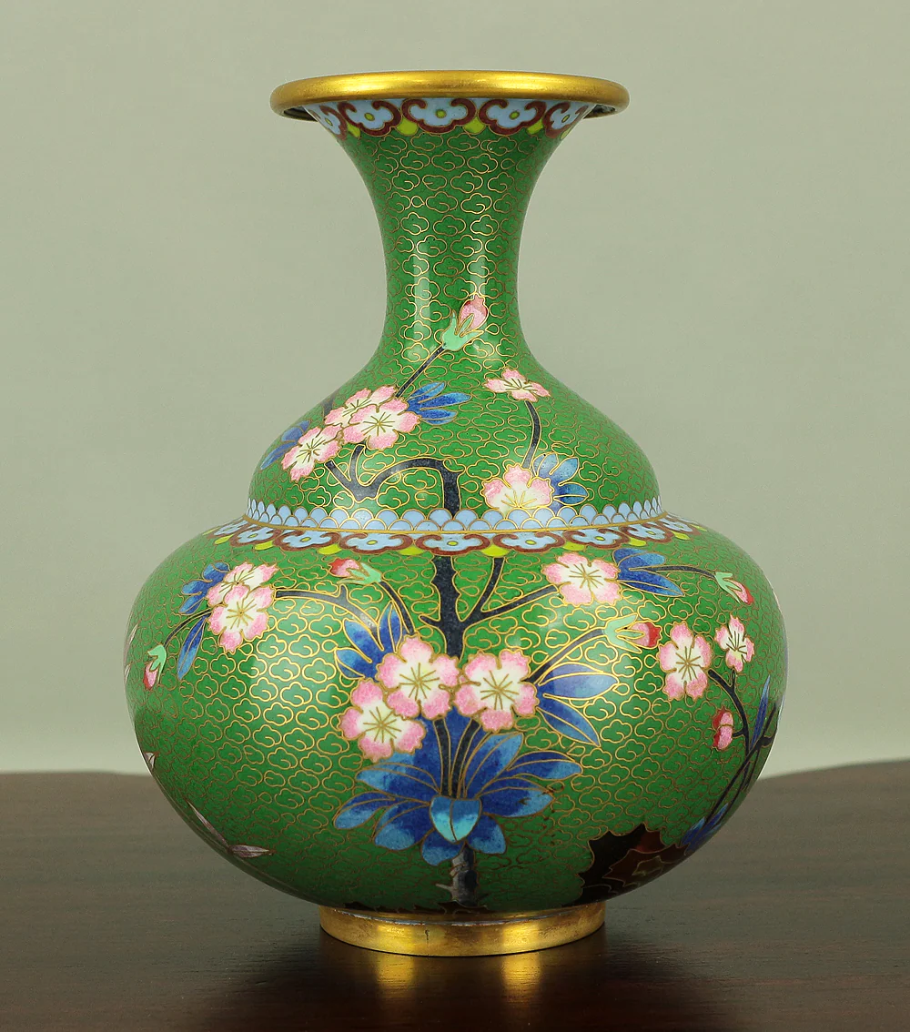 Cloisonne Enamel Flower design Green-based Chinese Flower Vase VA164 - Image 12
