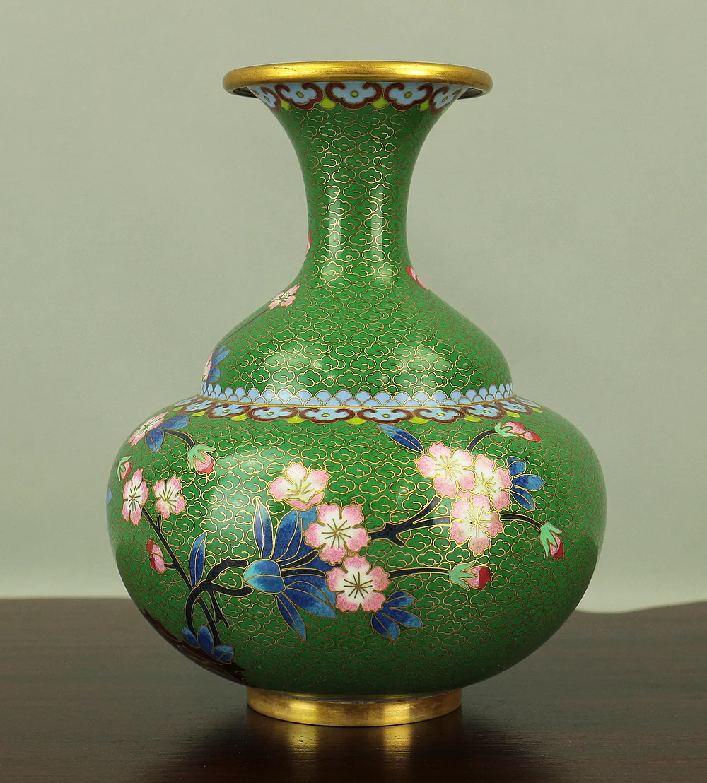 Cloisonne Enamel Flower design Green-based Chinese Flower Vase VA164 - Image 15