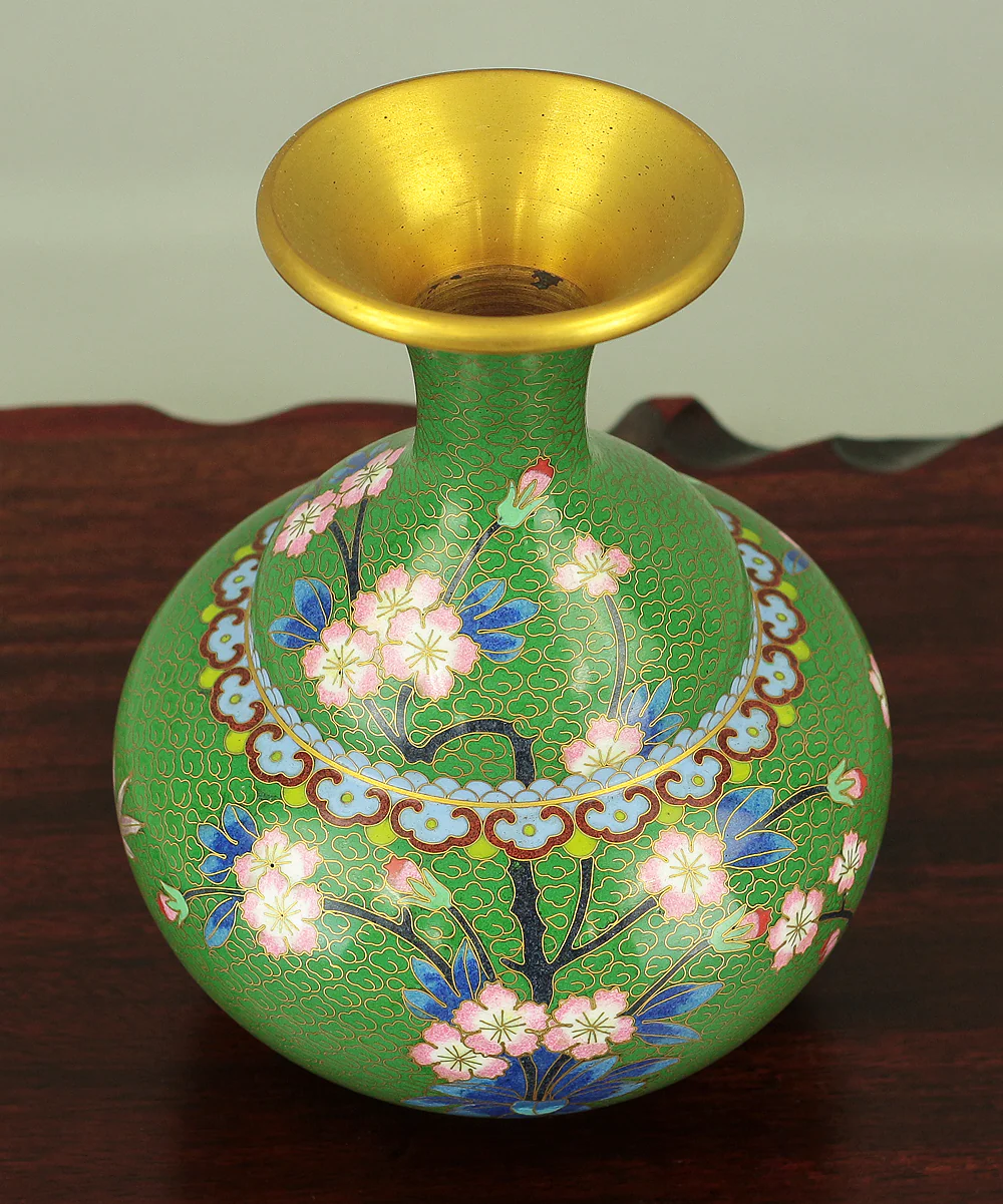 Cloisonne Enamel Flower design Green-based Chinese Flower Vase VA164 - Image 16