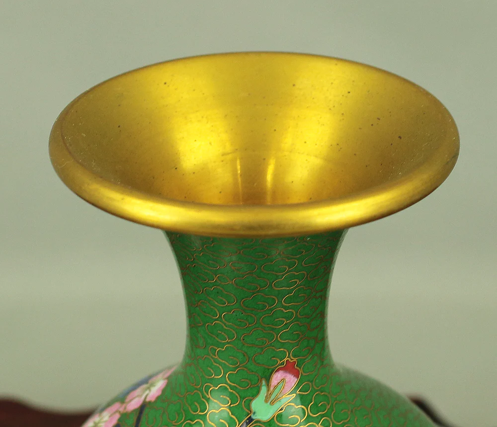 Cloisonne Enamel Flower design Green-based Chinese Flower Vase VA164 - Image 17