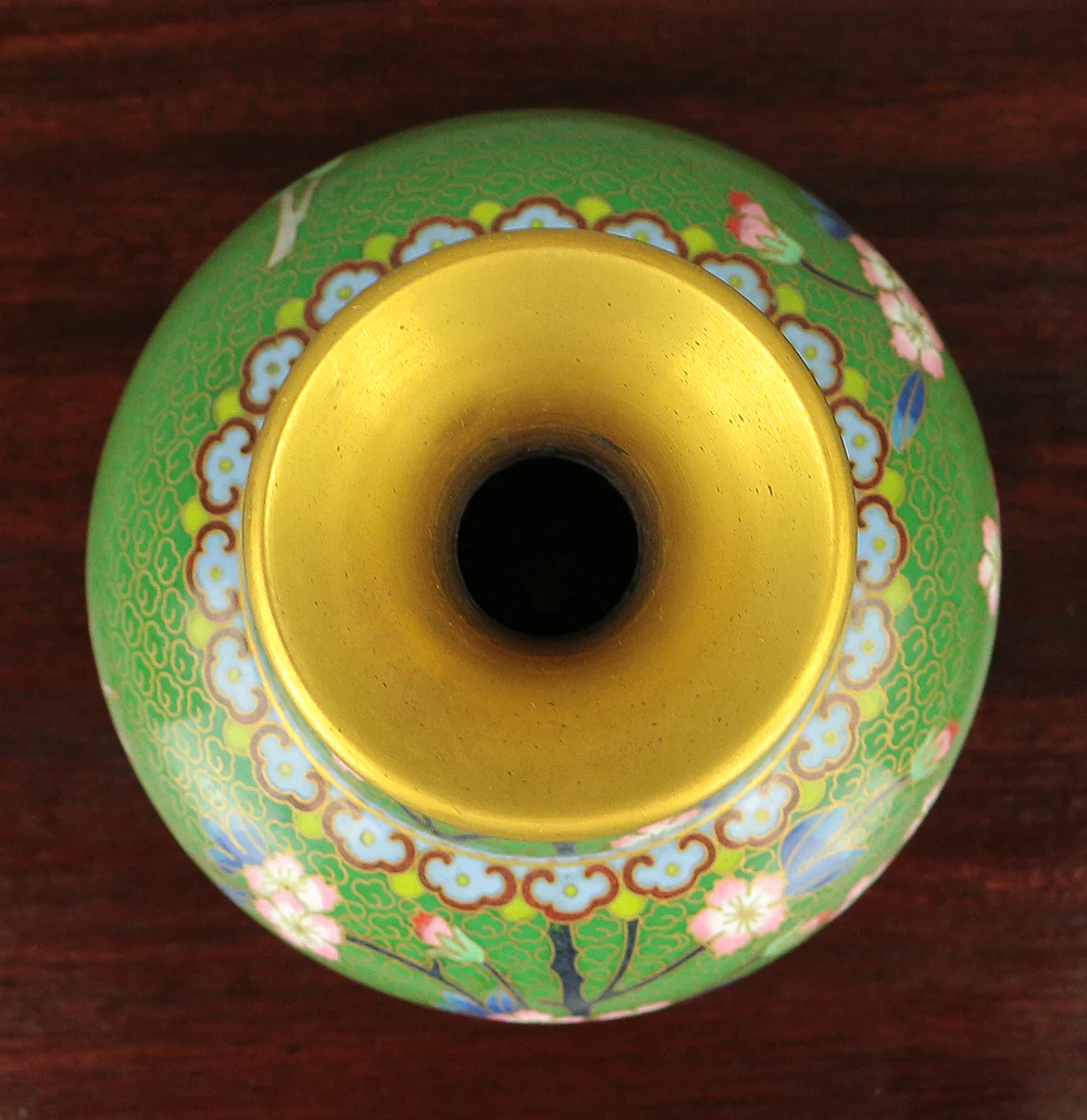 Cloisonne Enamel Flower design Green-based Chinese Flower Vase VA164 - Image 18