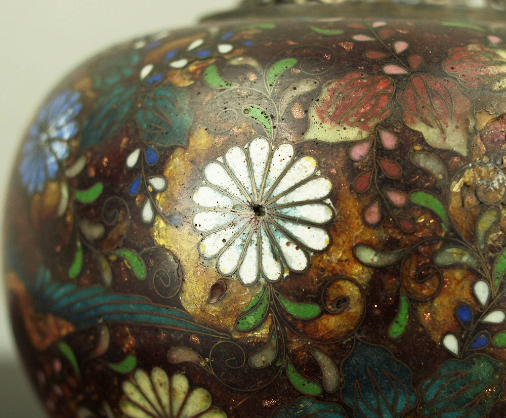 Cloisonne Phoenix and Chrysanthemum Pattern Three-legged Censer Incense Burner VA856 - Image 14