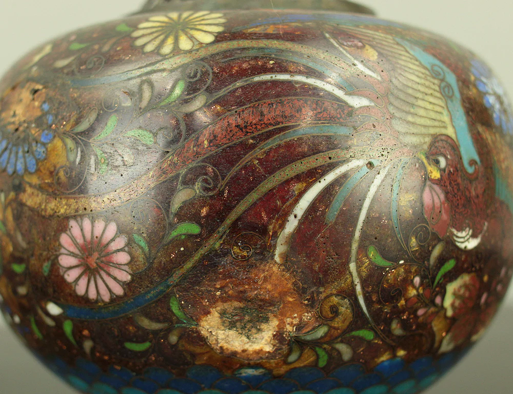 Cloisonne Phoenix and Chrysanthemum Pattern Three-legged Censer Incense Burner VA856 - Image 21