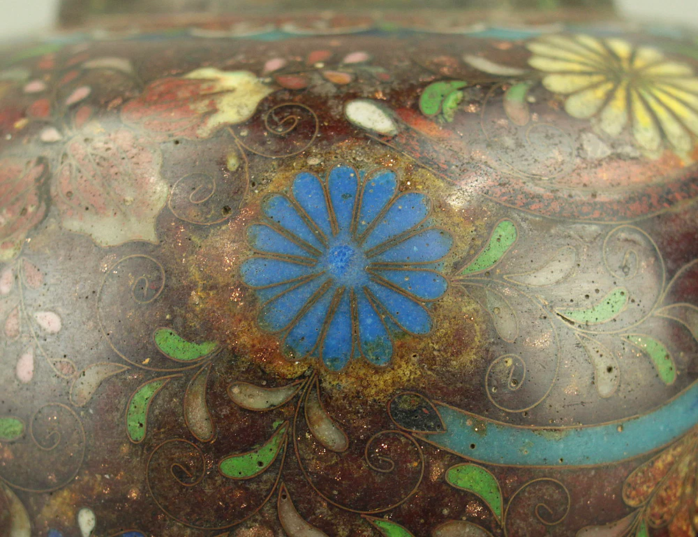 Cloisonne Phoenix and Chrysanthemum Pattern Three-legged Censer Incense Burner VA856 - Image 26