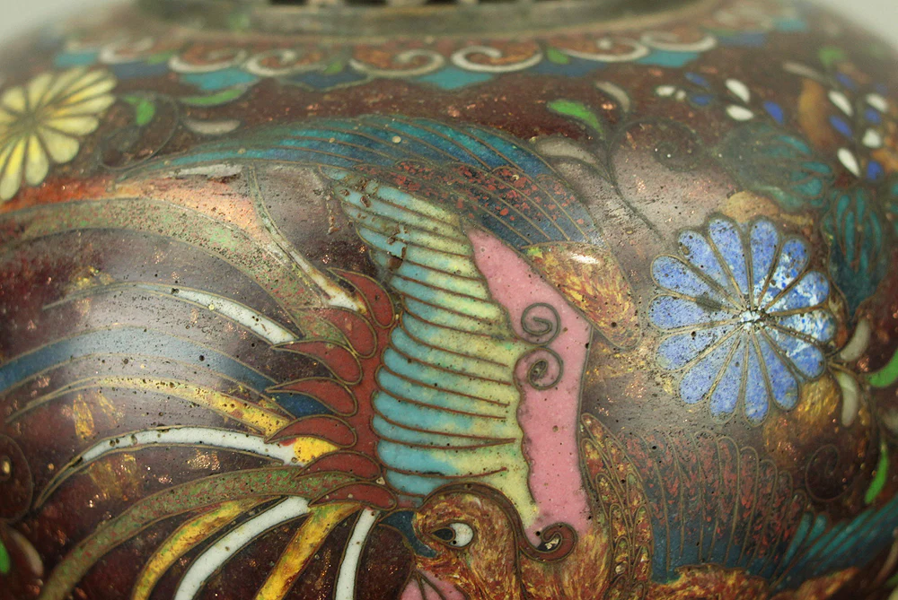 Cloisonne Phoenix and Chrysanthemum Pattern Three-legged Censer Incense Burner VA856 - Image 9