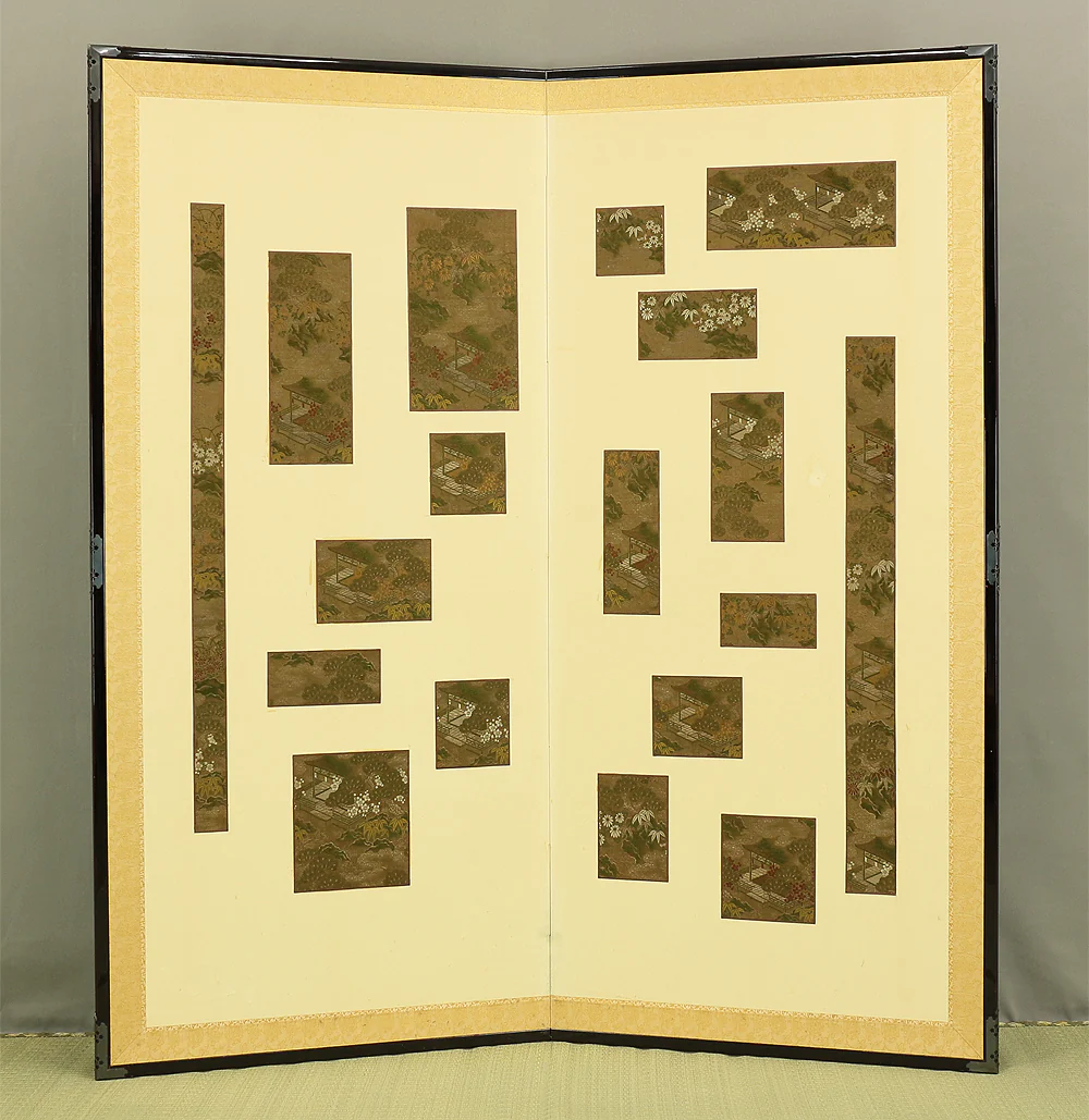 Embroidery 'Palace Gardens and Flowers' Byobu Folding Screen Room divider 2 panels VA467