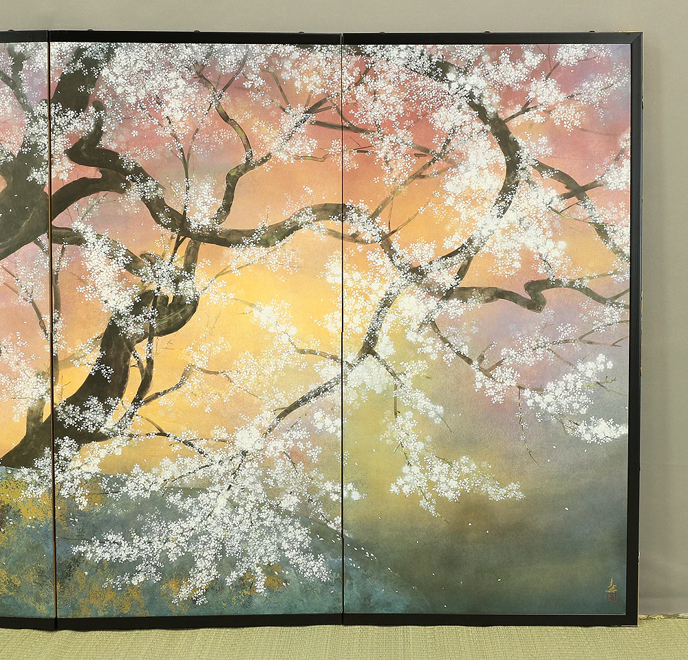 Exclusive Reproduction「桜花の譜」Ouka no Fu 'Ishiwari-Zakura Cherry Blossoms Growing Out of Crack in Rock' by 木村圭吾 Kimura Keigo (b 1944) Published by IEI Art Gallery / Small Byobu Folding Screen Room divider 4 panels VA336 - Image 12