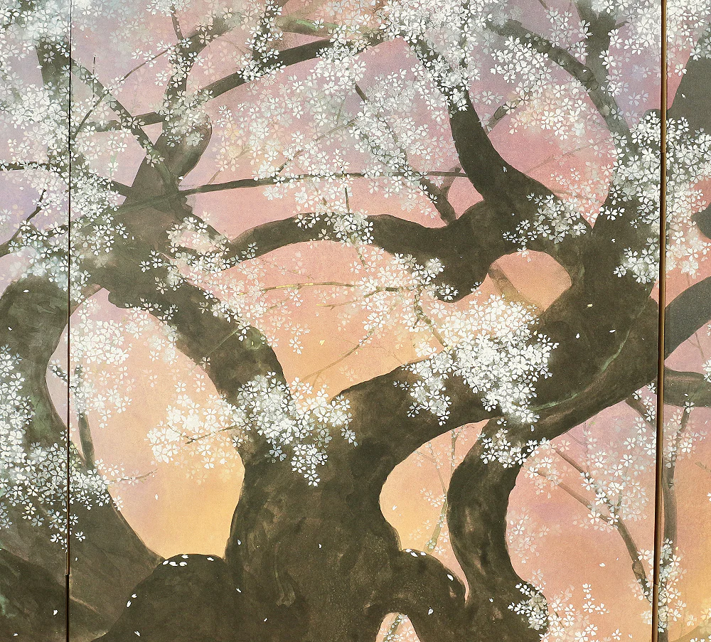 Exclusive Reproduction「桜花の譜」Ouka no Fu 'Ishiwari-Zakura Cherry Blossoms Growing Out of Crack in Rock' by 木村圭吾 Kimura Keigo (b 1944) Published by IEI Art Gallery / Small Byobu Folding Screen Room divider 4 panels VA336 - Image 7