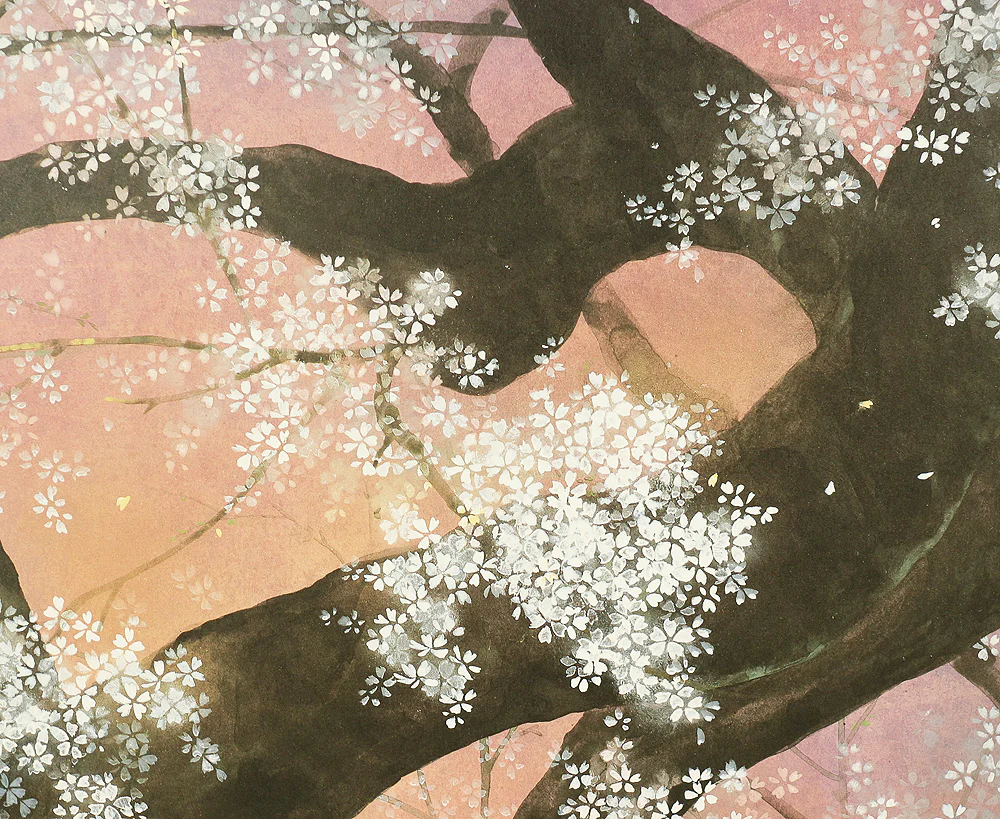 Exclusive Reproduction「桜花の譜」Ouka no Fu 'Ishiwari-Zakura Cherry Blossoms Growing Out of Crack in Rock' by 木村圭吾 Kimura Keigo (b 1944) Published by IEI Art Gallery / Small Byobu Folding Screen Room divider 4 panels VA336 - Image 8