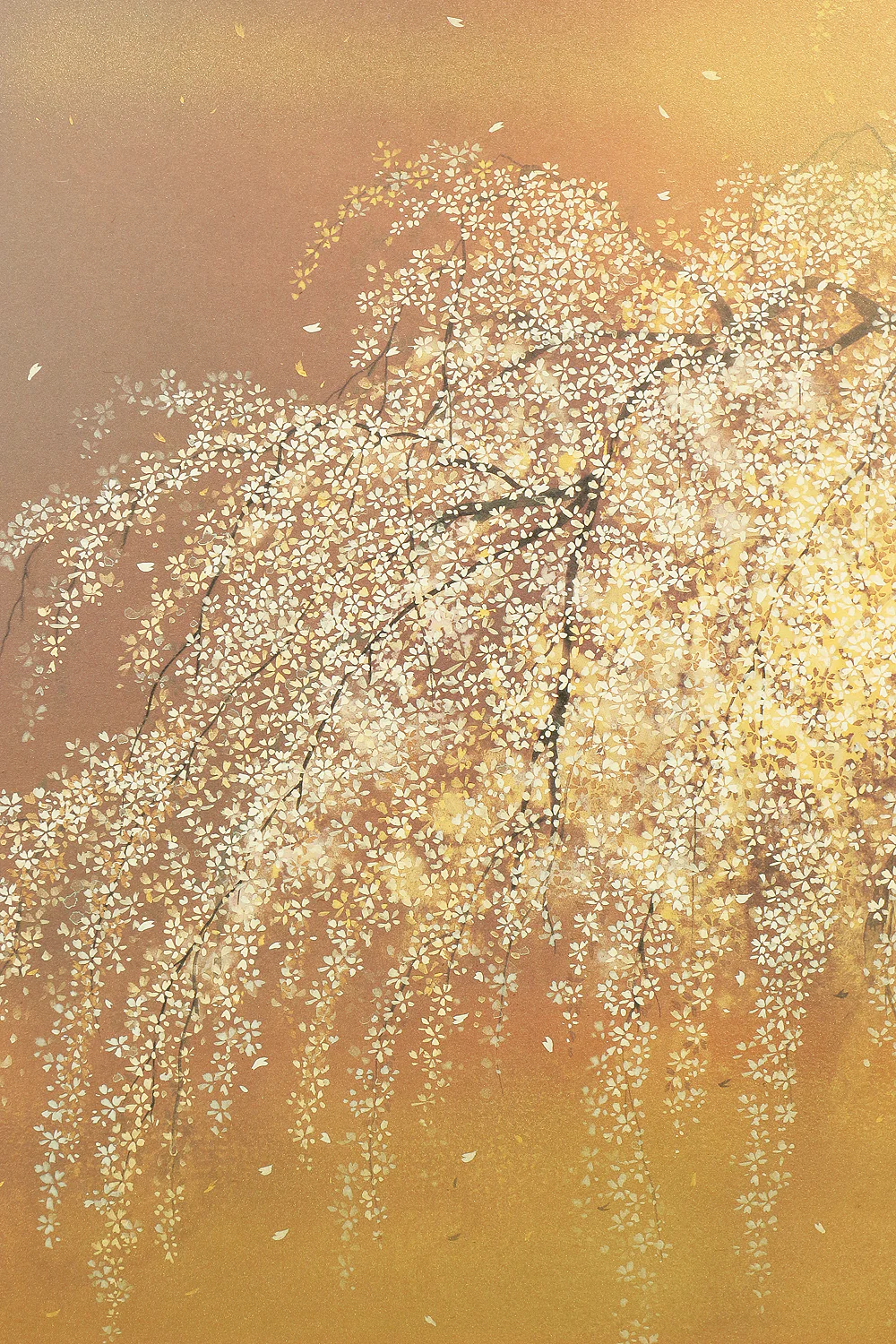 Exclusive Reproduction「春宵滝桜」Shunyo Takizakura 'Weeping Cherry like Waterfall at Spring Night' Moon and Cherry Blossoms by 木村圭吾 Kimura Keigo (b 1944) Published by IEI Art Gallery / Small Byobu Folding Screen Room divider 4 panels VA335 - Image 11